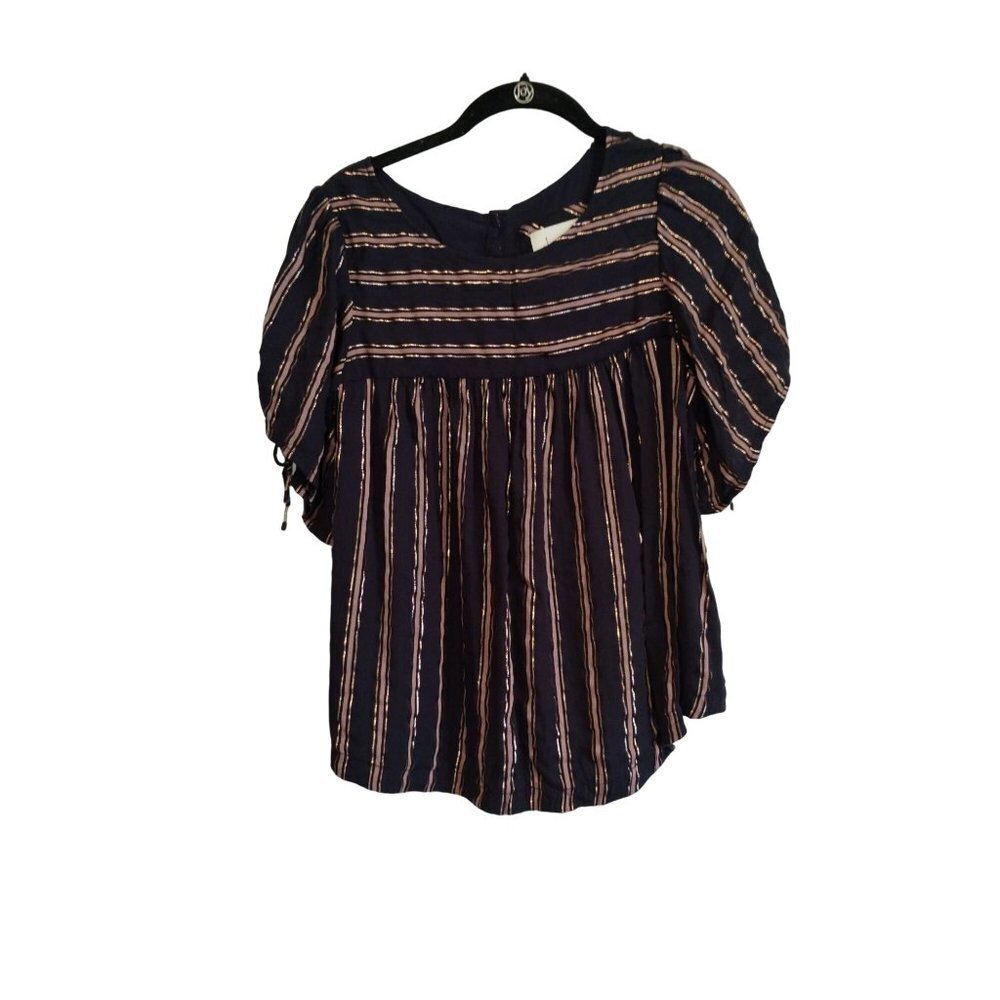 Anthropologie Navy blue and pink stripe blouse‎
